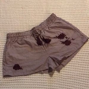 Women’s puffy stripped flower shorts with tassel ties!